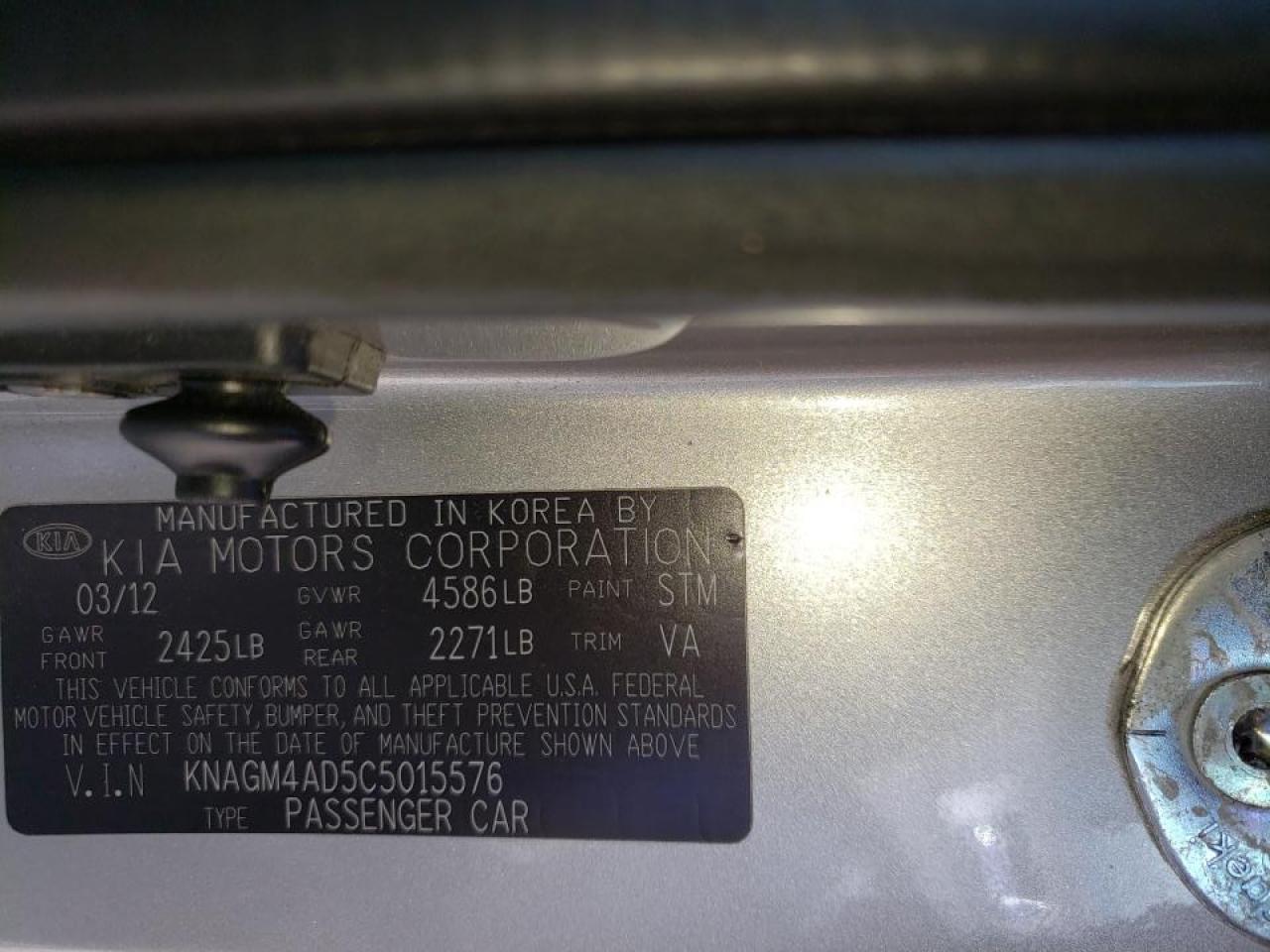 Photo 10 from auction – 2012 KIA OPTIMA with VIN KNAGM4AD5C5015576