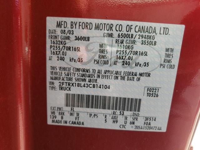 Photo 10 from auction – 2003 FORD F150 with VIN 2FTRX18L43CB14104