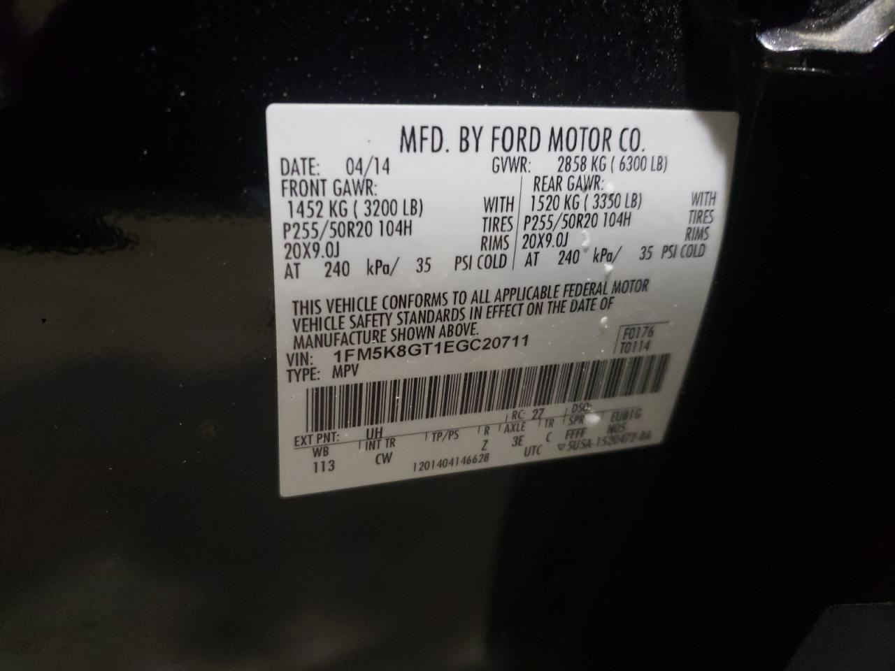 Photo 10 from auction – 2014 FORD EXPLORER S with VIN 1FM5K8GT1EGC20711