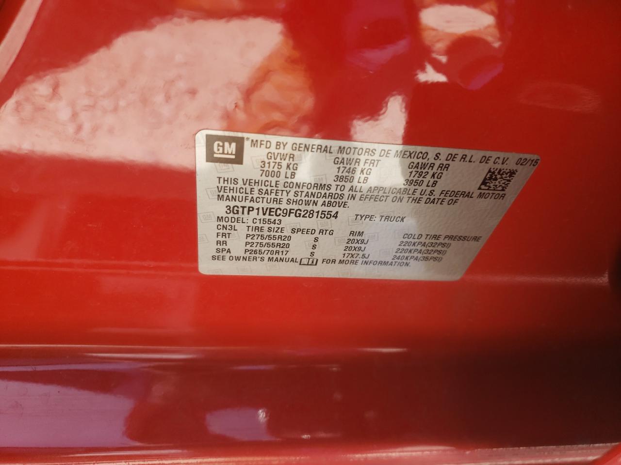Photo 10 from auction – 2015 GMC SIERRA C15 with VIN 3GTP1VEC9FG281554
