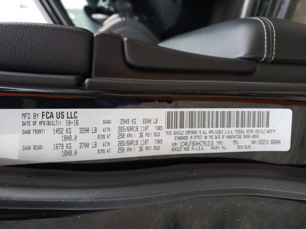Photo 10 from auction – 2017 JEEP GRAND CHER with VIN 1C4RJFBG4HC701216