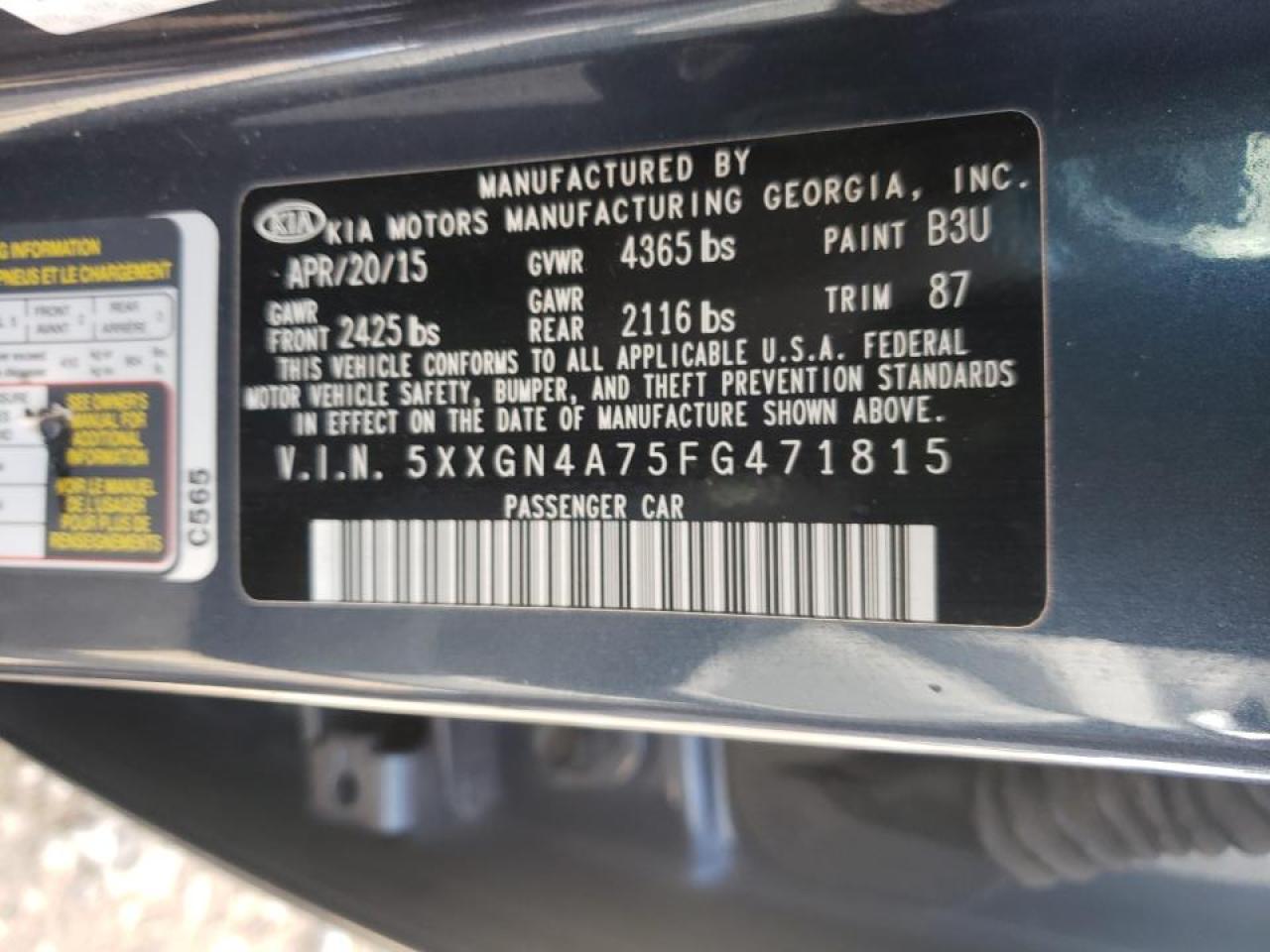 Photo 10 from auction – 2015 KIA OPTIMA EX with VIN 5XXGN4A75FG471815