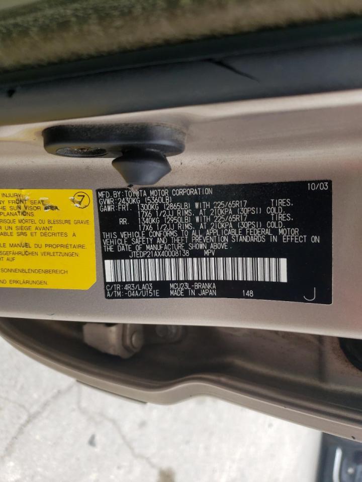 Photo 10 from auction – 2004 TOYOTA HIGHLANDER with VIN JTEDP21AX40008138