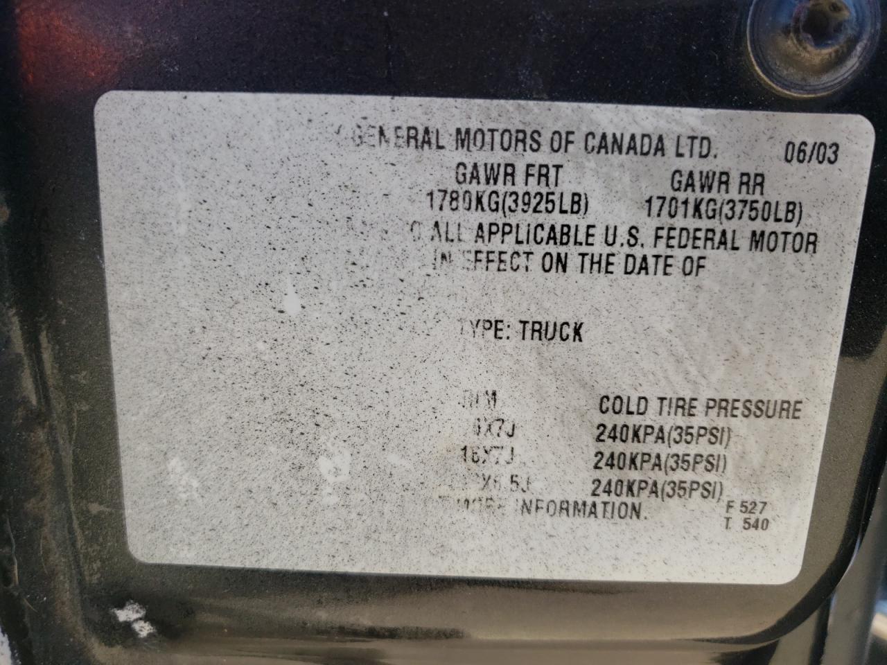 Photo 10 from auction – 2003 CHEVROLET SILVERADO with VIN 2GCEK19T431399894