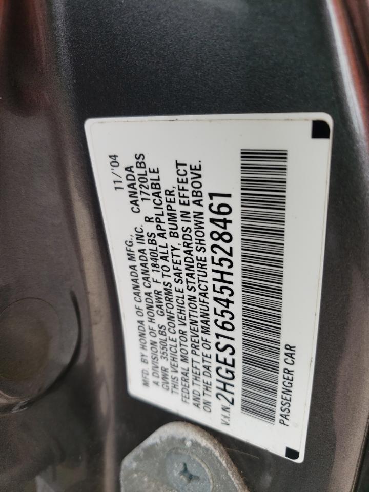 Photo 10 from auction – 2005 HONDA CIVIC LX with VIN 2HGES16545H528461