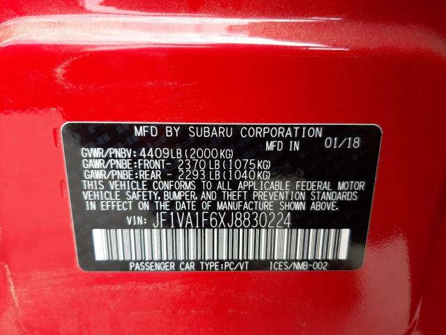 Photo 10 from auction – 2018 SUBARU WRX LIMITE with VIN JF1VA1F6XJ8830224