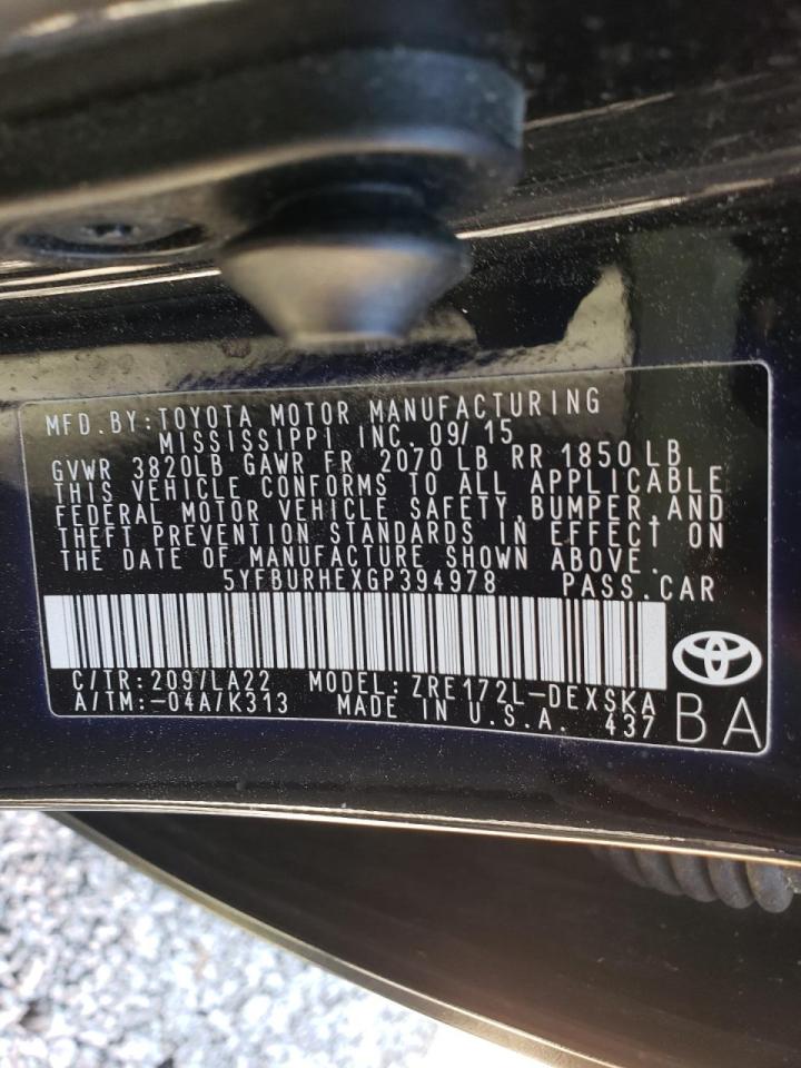 Photo 10 from auction – 2016 TOYOTA COROLLA L with VIN 5YFBURHEXGP394978