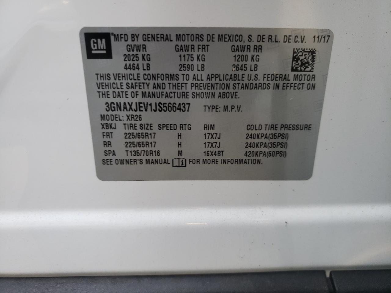 Photo 10 from auction – 2018 CHEVROLET EQUINOX LT with VIN 3GNAXJEV1JS566437