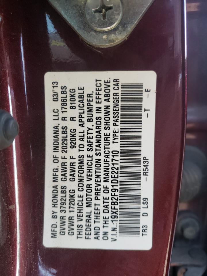 Photo 10 from auction – 2013 HONDA CIVIC EXL with VIN 19XFB2F91DE221710