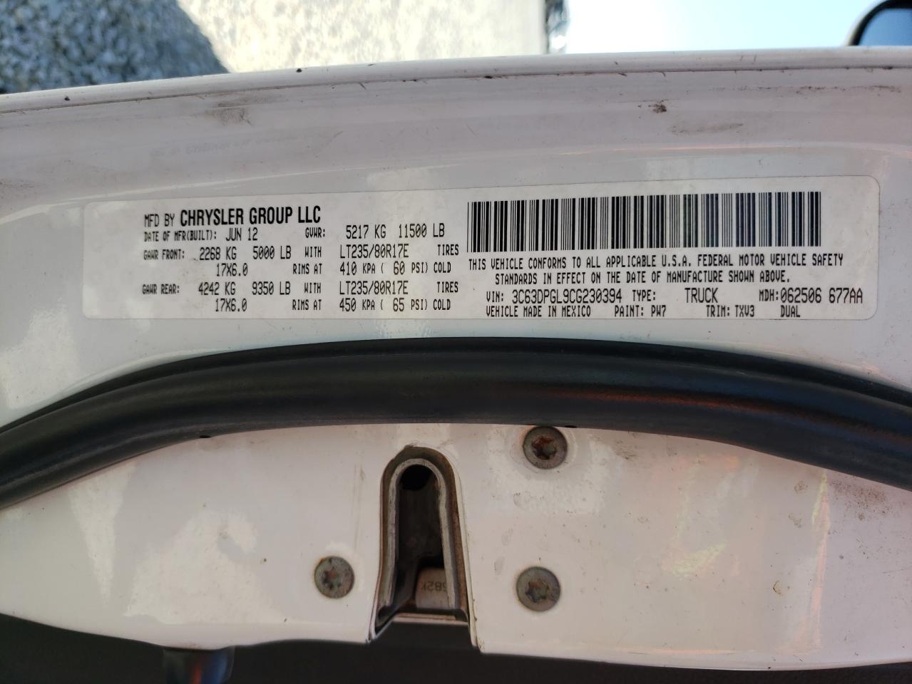 Photo 10 from auction – 2012 DODGE RAM 3500 S with VIN 3C63DPGL9CG230394