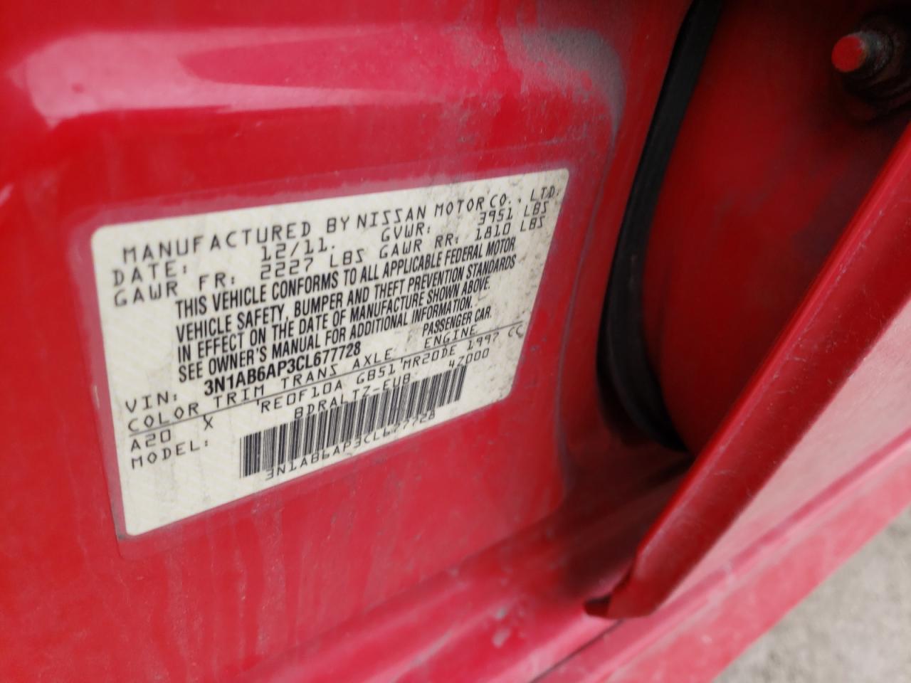 Photo 10 from auction – 2012 NISSAN SENTRA 2.0 with VIN 3N1AB6AP3CL677728