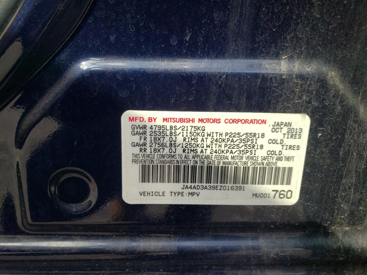 Photo 10 from auction – 2014 MITSUBISHI OUTLANDER with VIN JA4AD3A39EZ016391