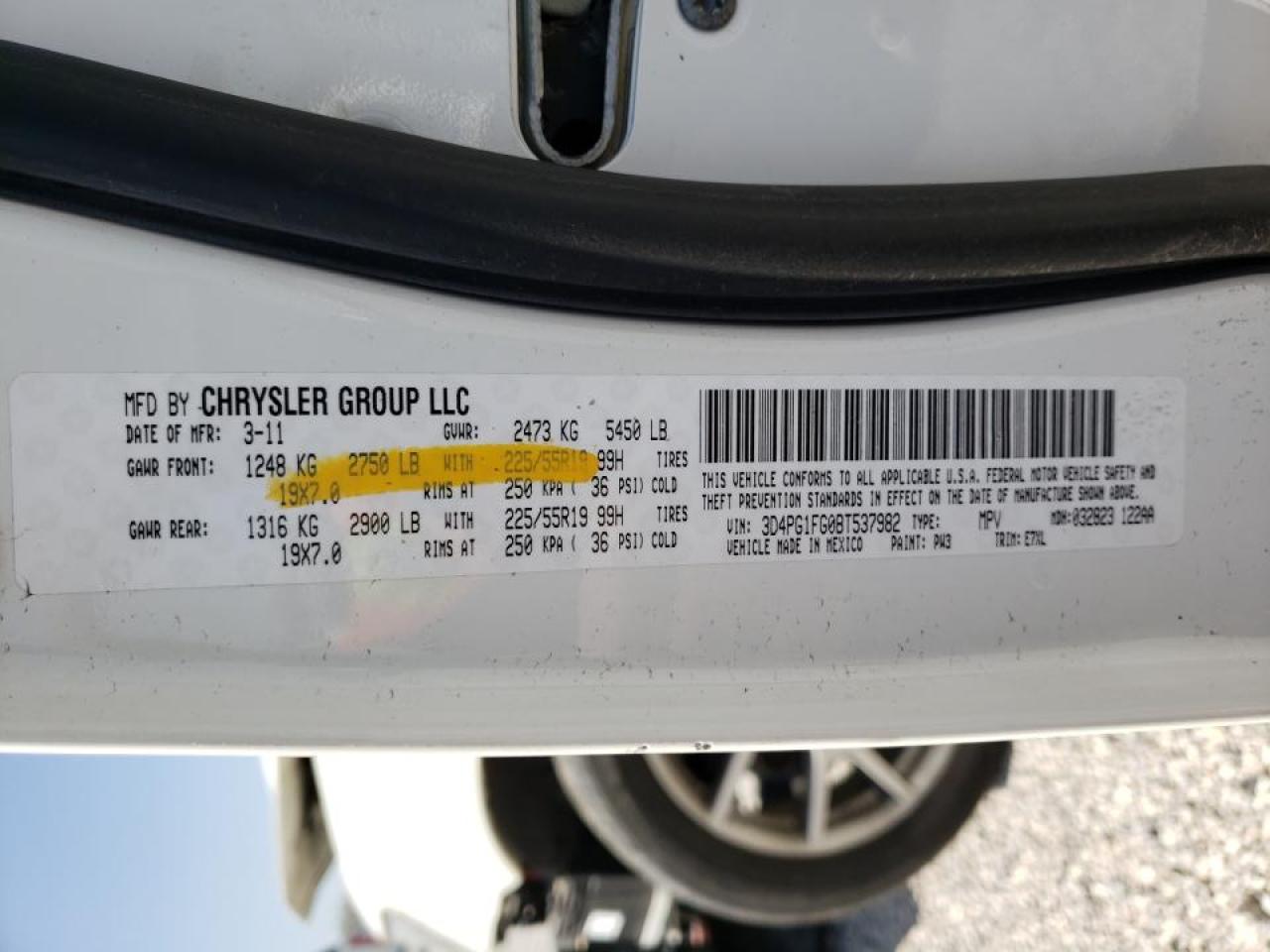 Photo 10 from auction – 2011 DODGE JOURNEY MA with VIN 3D4PG1FG0BT537982