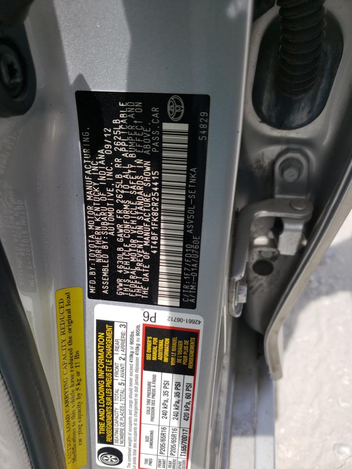 Photo 10 from auction – 2012 TOYOTA CAMRY BASE with VIN 4T4BF1FK8CR254415
