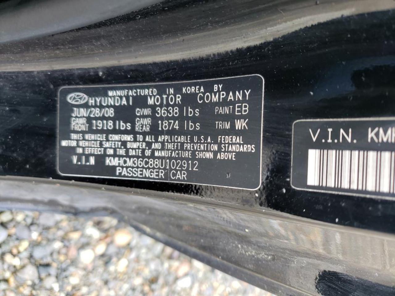 Photo 10 from auction – 2008 HYUNDAI ACCENT GS with VIN KMHCM36C88U102912