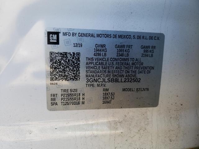 Photo 10 from auction – 2020 CHEVROLET TRAX 1LT with VIN 3GNCJLSB8LL232502