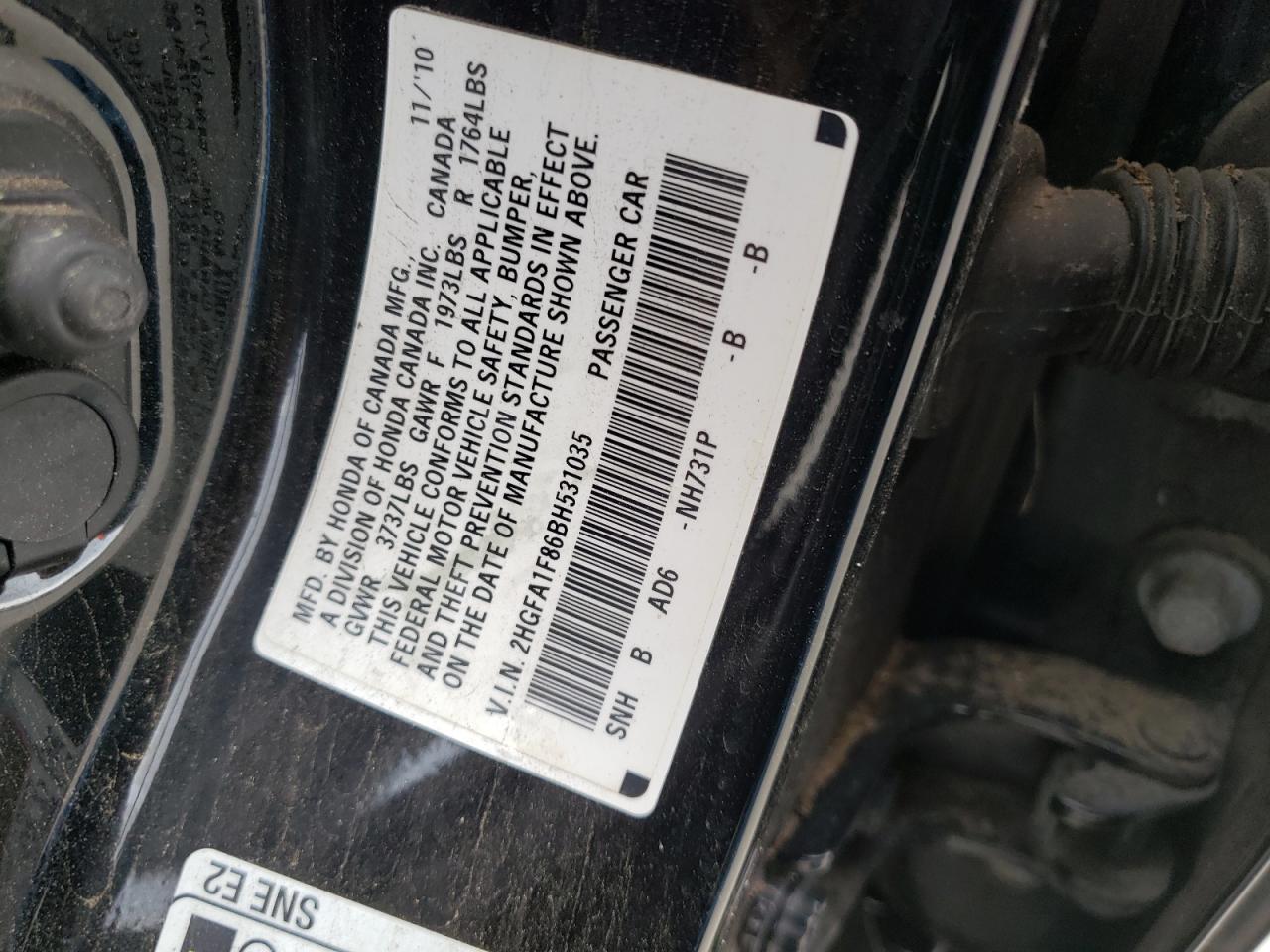 Photo 10 from auction – 2011 HONDA CIVIC EX with VIN 2HGFA1F86BH531035