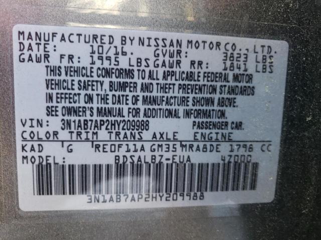 Photo 1 from auction – 2017 NISSAN SENTRA S with VIN 3N1AB7AP2HY209988