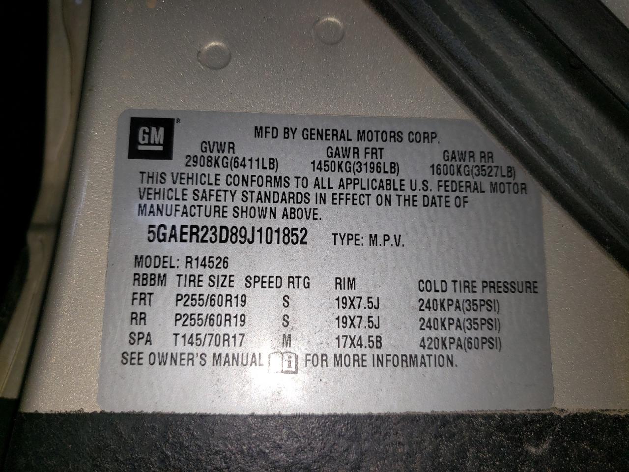 Photo 10 from auction – 2009 BUICK ENCLAVE CX with VIN 5GAER23D89J101852