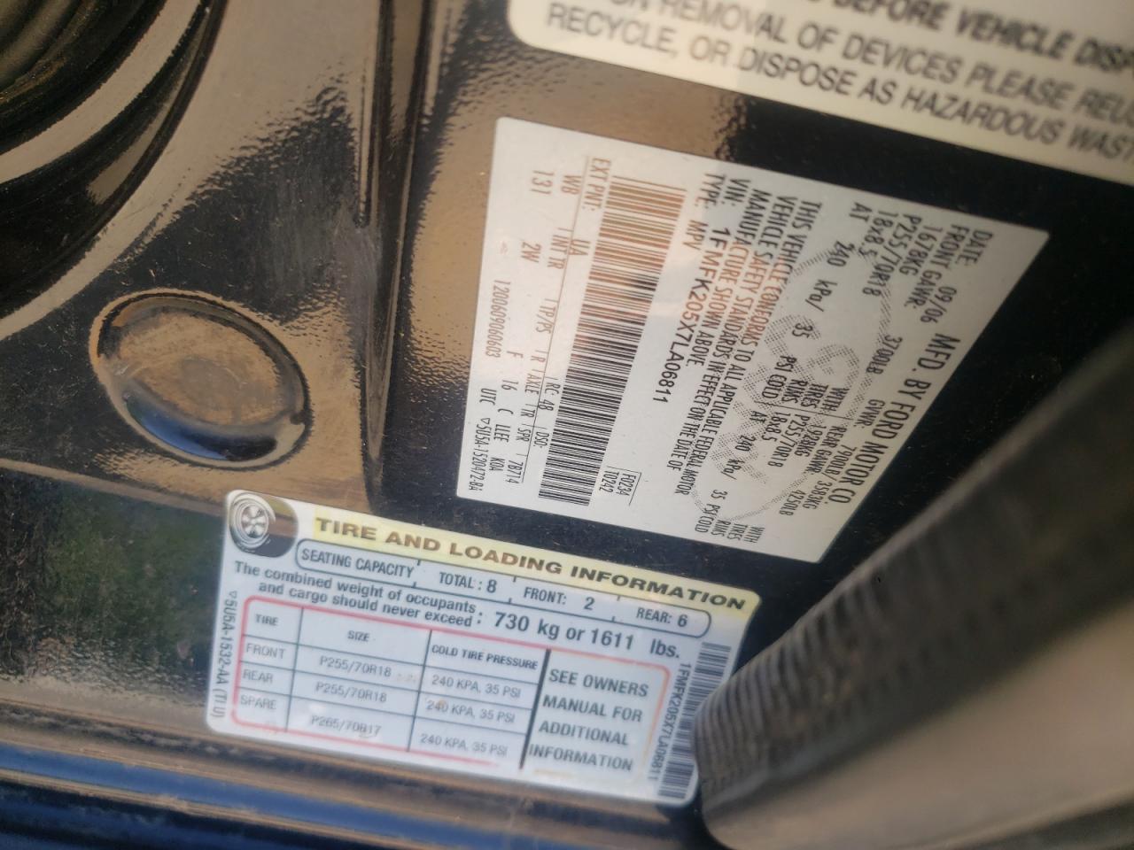 Photo 10 from auction – 2007 FORD EXPEDITION with VIN 1FMFK205X7LA06811