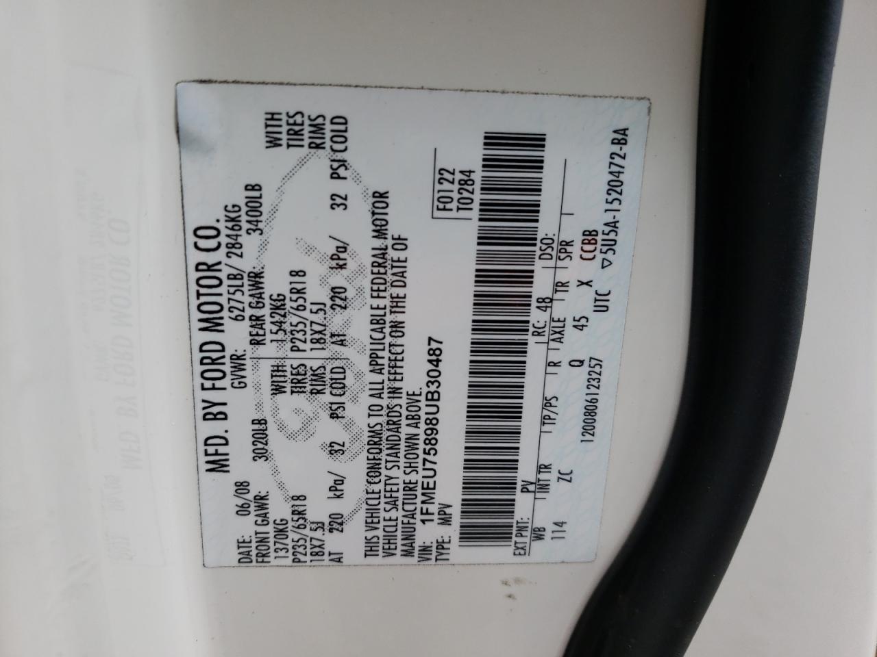 Photo 10 from auction – 2008 FORD EXPLORER L with VIN 1FMEU75898UB30487
