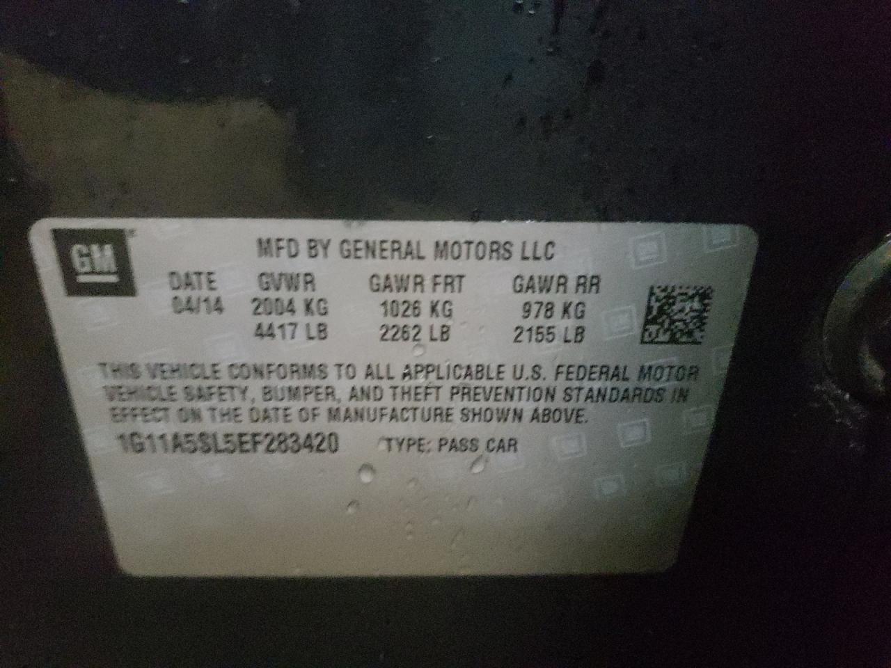 Photo 10 from auction – 2014 CHEVROLET MALIBU LS with VIN 1G11A5SL5EF283420