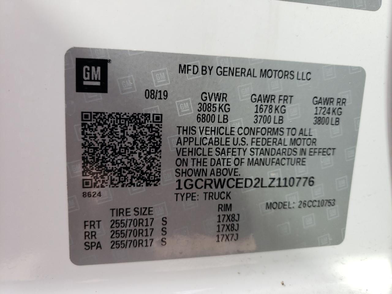 Photo 10 from auction – 2020 CHEVROLET SILVERADO with VIN 1GCRWCED2LZ110776