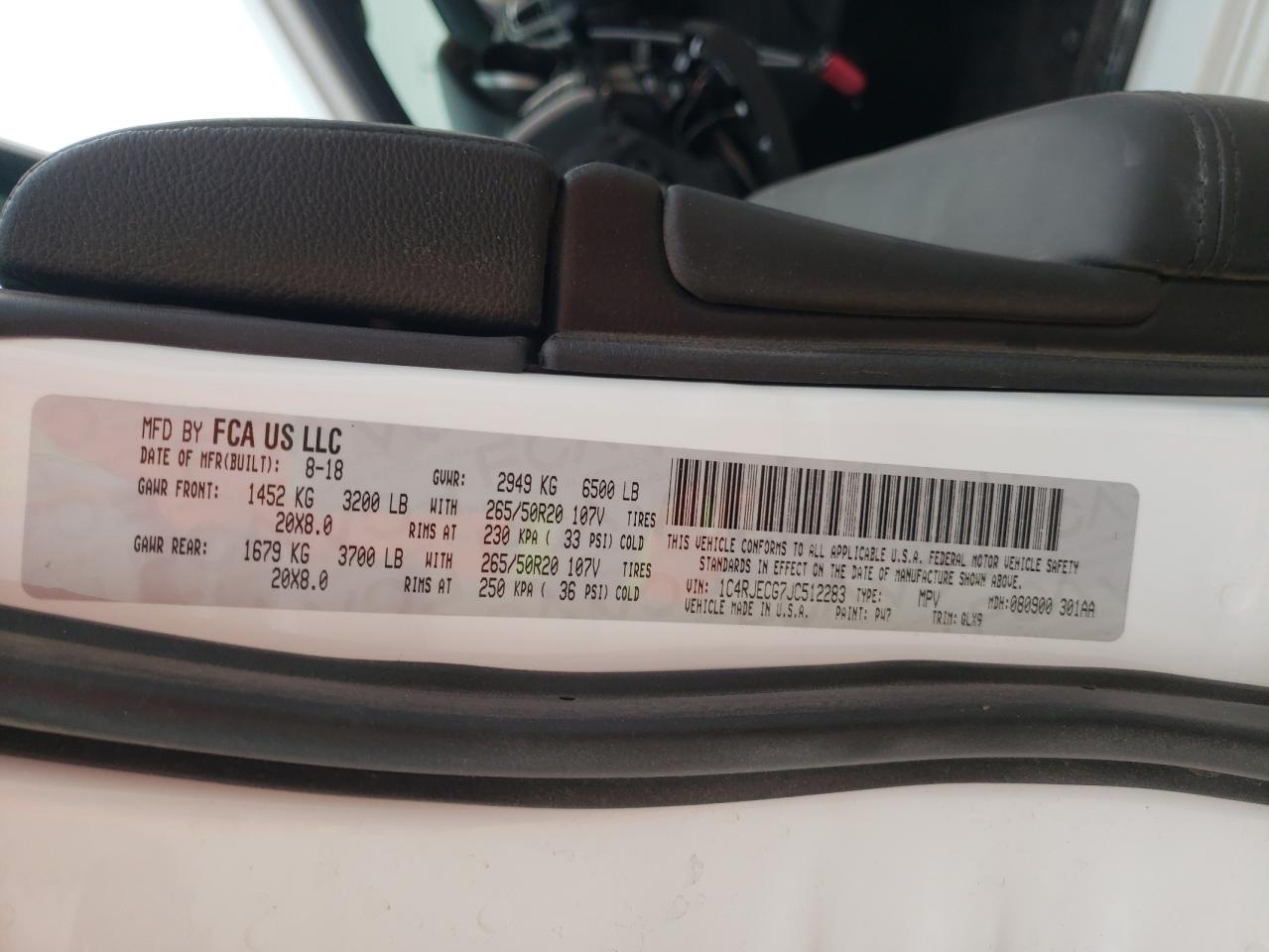 Photo 10 from auction – 2018 JEEP GRAND CHER with VIN 1C4RJECG7JC512283