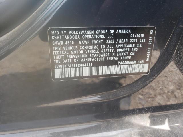 Photo 10 from auction – 2015 VOLKSWAGEN PASSAT SE with VIN 1VWBT7A36FC064954