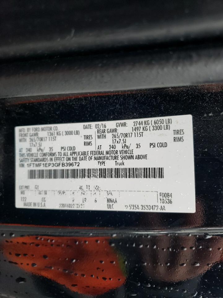 Photo 10 from auction – 2016 FORD F150 with VIN 1FTMF1EP3GFB39672