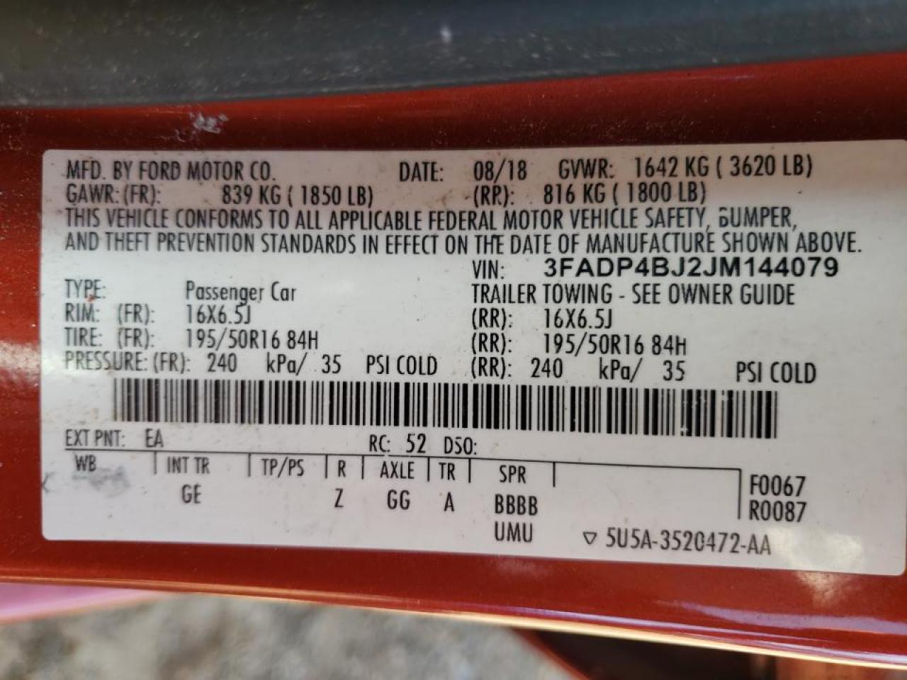 Photo 10 from auction – 2018 FORD FIESTA SE with VIN 3FADP4BJ2JM144079