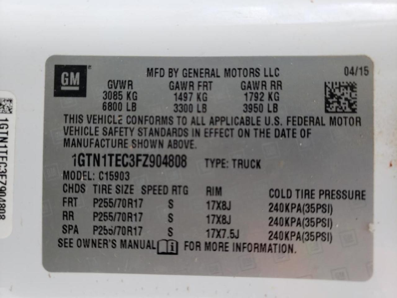 Photo 10 from auction – 2015 GMC SIERRA C15 with VIN 1GTN1TEC3FZ904808