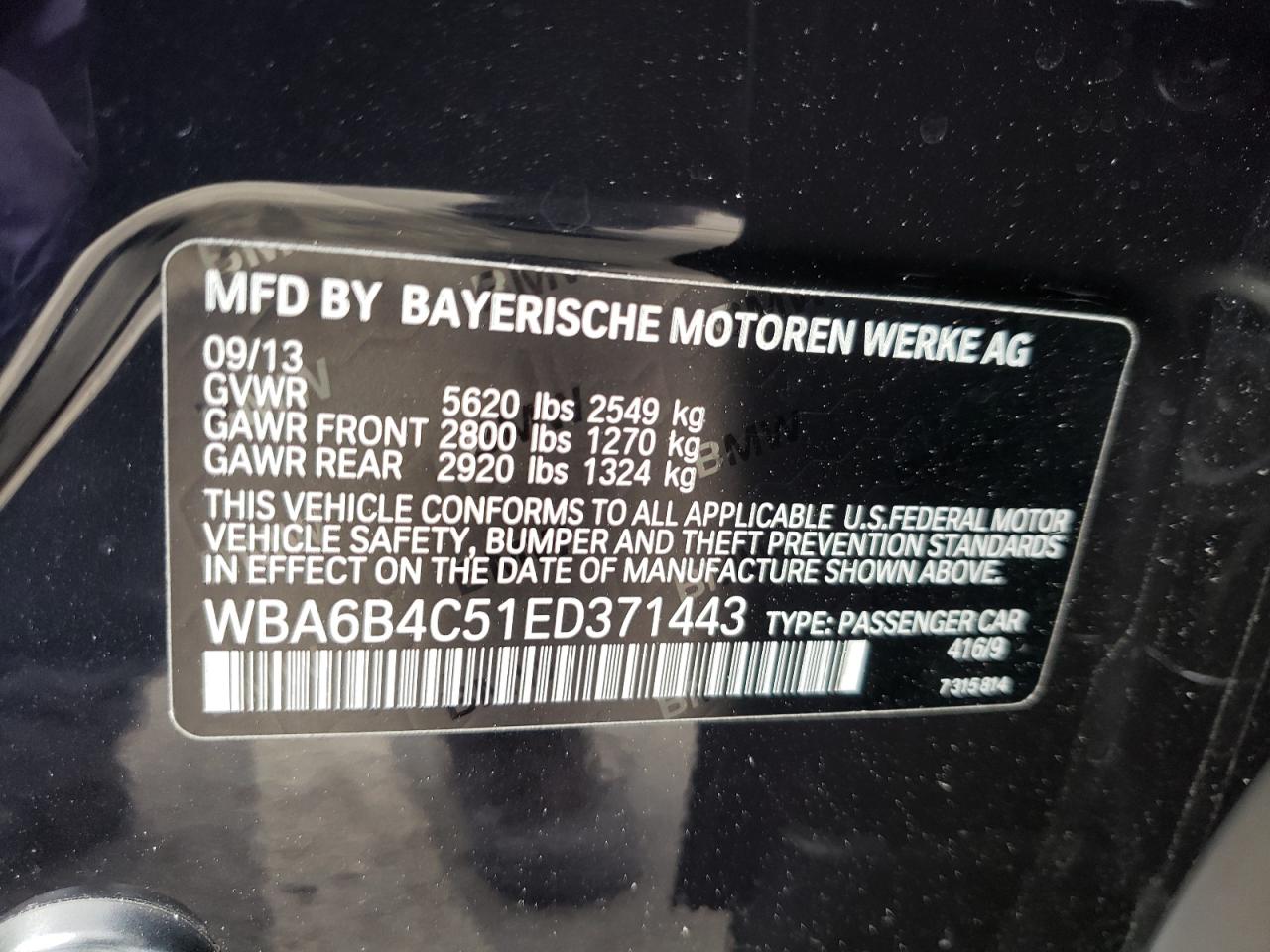 Photo 10 from auction – 2014 BMW 650 XI GRA with VIN WBA6B4C51ED371443