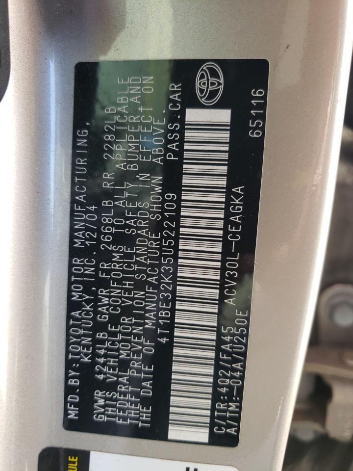Photo 10 from auction – 2005 TOYOTA CAMRY LE with VIN 4T1BE32K35U522109