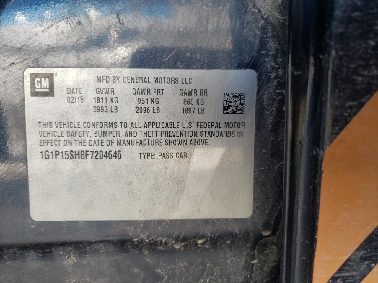 Photo 10 from auction – 2015 CHEVROLET CRUZE L with VIN 1G1P15SH8F7204646
