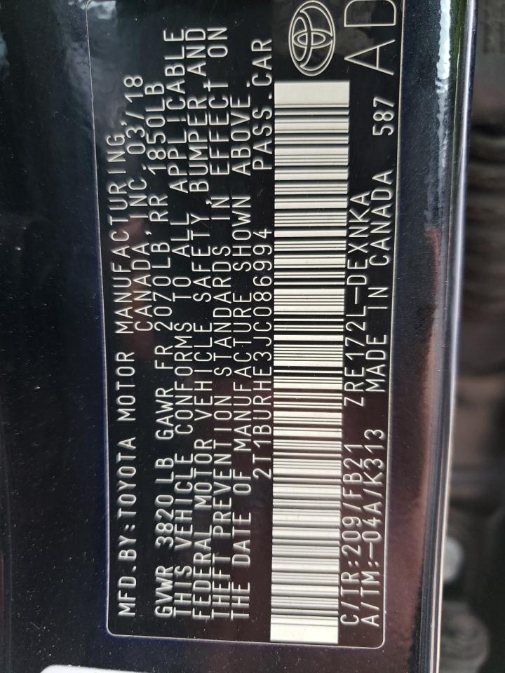 Photo 10 from auction – 2018 TOYOTA COROLLA L with VIN 2T1BURHE3JC086994