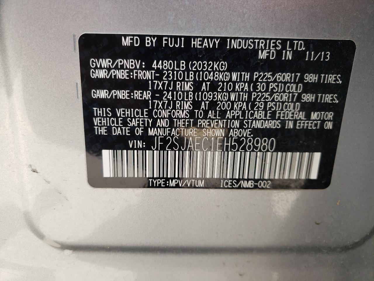 Photo 10 from auction – 2014 SUBARU FORESTER 2 with VIN JF2SJAEC1EH528980