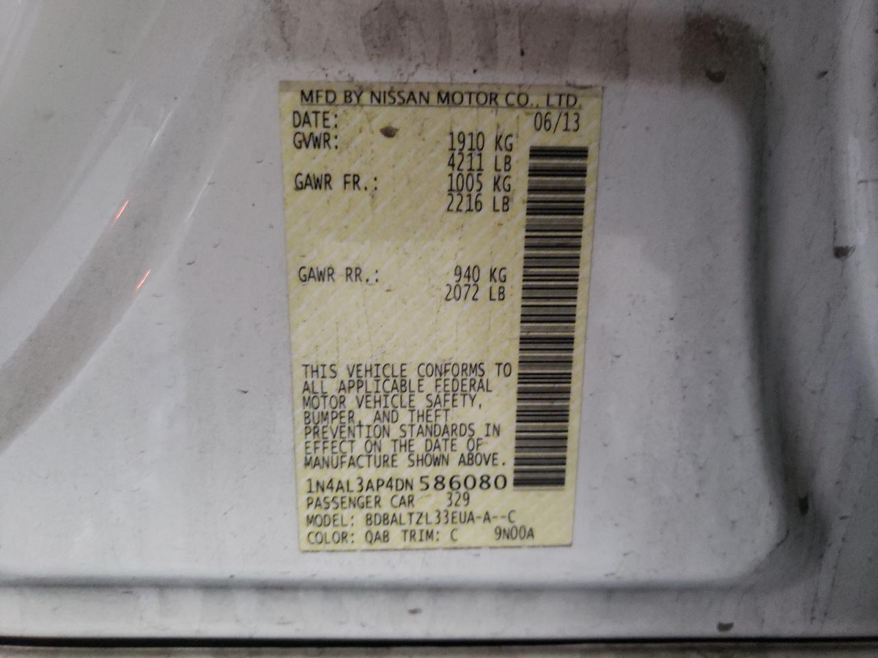 Photo 10 from auction – 2013 NISSAN ALTIMA 2.5 with VIN 1N4AL3AP4DN586080