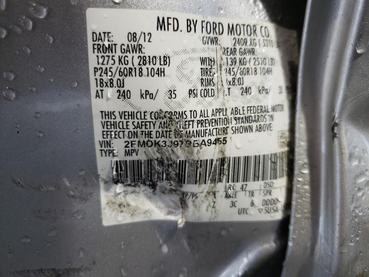 Photo 10 from auction – 2013 FORD 100 CLB WG with VIN 2FMDK3J97DBA94551
