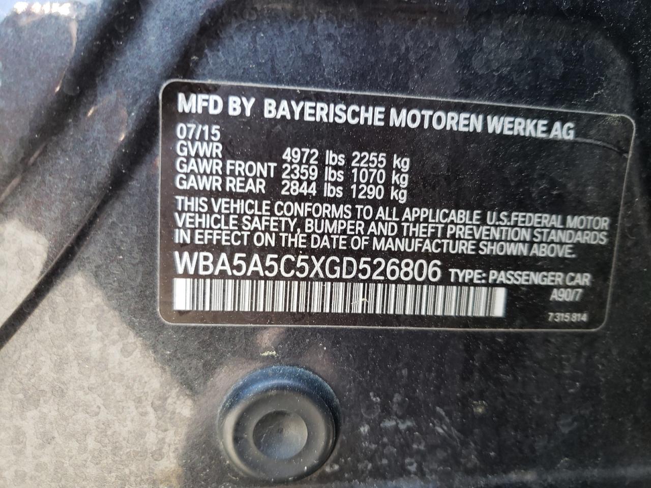 Photo 10 from auction – 2016 BMW 528 I with VIN WBA5A5C5XGD526806