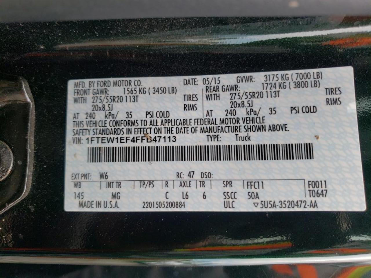 Photo 10 from auction – 2015 FORD F150 SUPER with VIN 1FTEW1EF4FFB47113