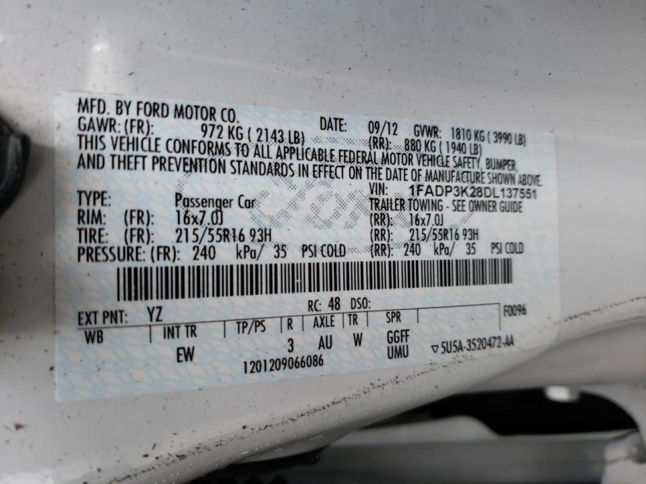 Photo 10 from auction – 2013 FORD FOCUS SE with VIN 1FADP3K28DL137551