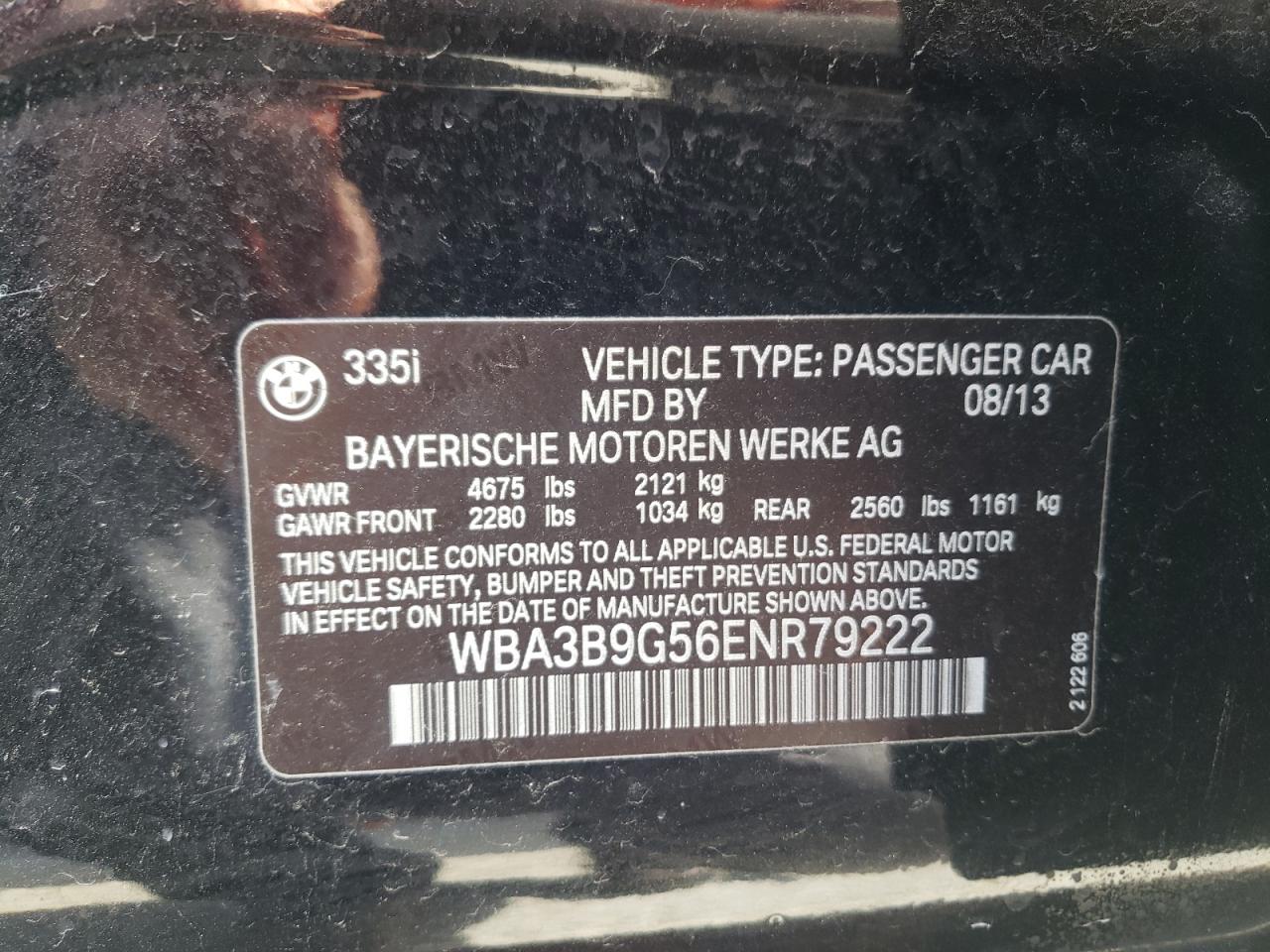 Photo 10 from auction – 2014 BMW 335 XI with VIN WBA3B9G56ENR79222