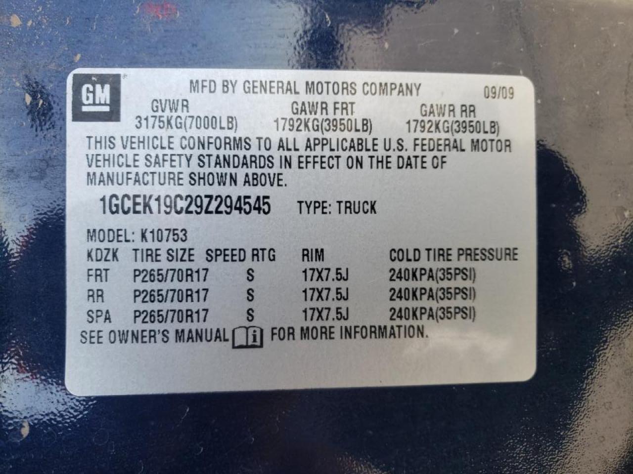 Photo 10 from auction – 2009 CHEVROLET SILVERADO with VIN 1GCEK19C29Z294545