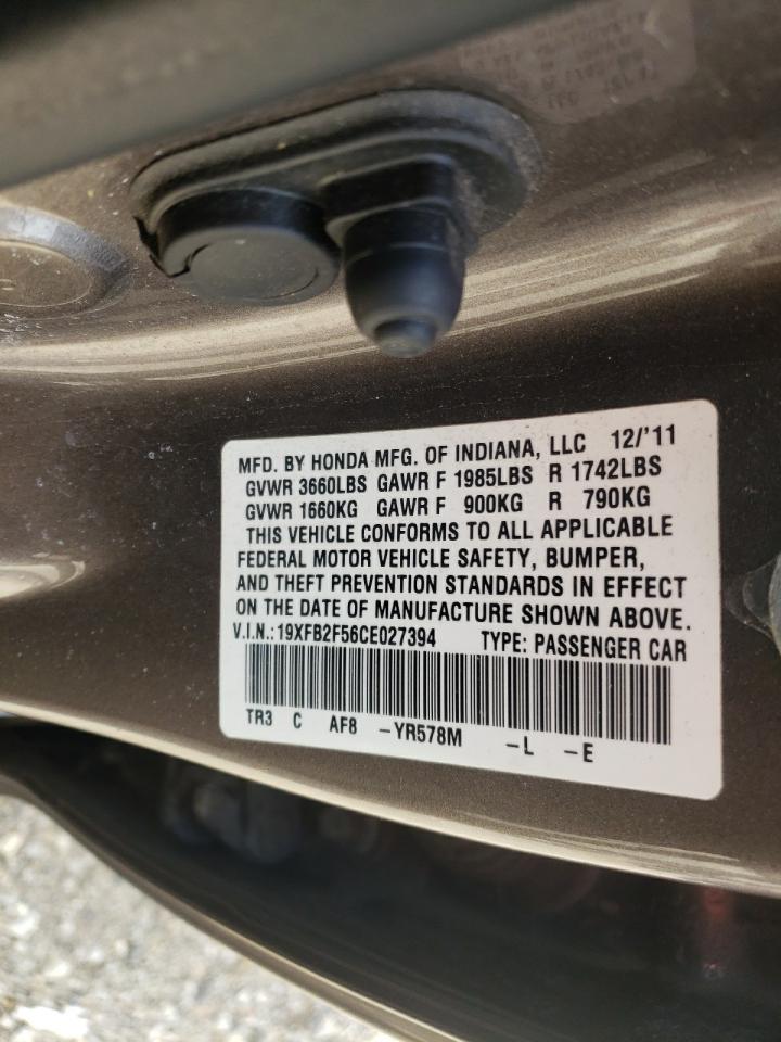 Photo 10 from auction – 2012 HONDA CIVIC LX with VIN 19XFB2F56CE027394