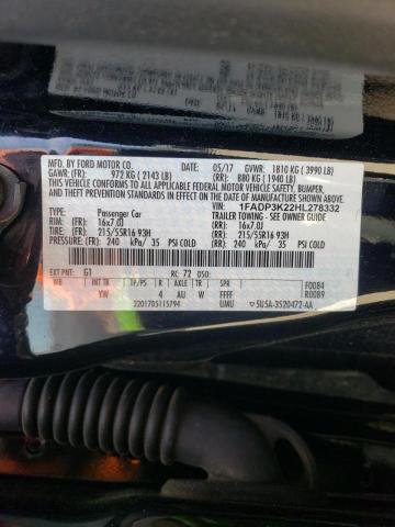 Photo 10 from auction – 2017 FORD FOCUS SE with VIN 1FADP3K22HL278332