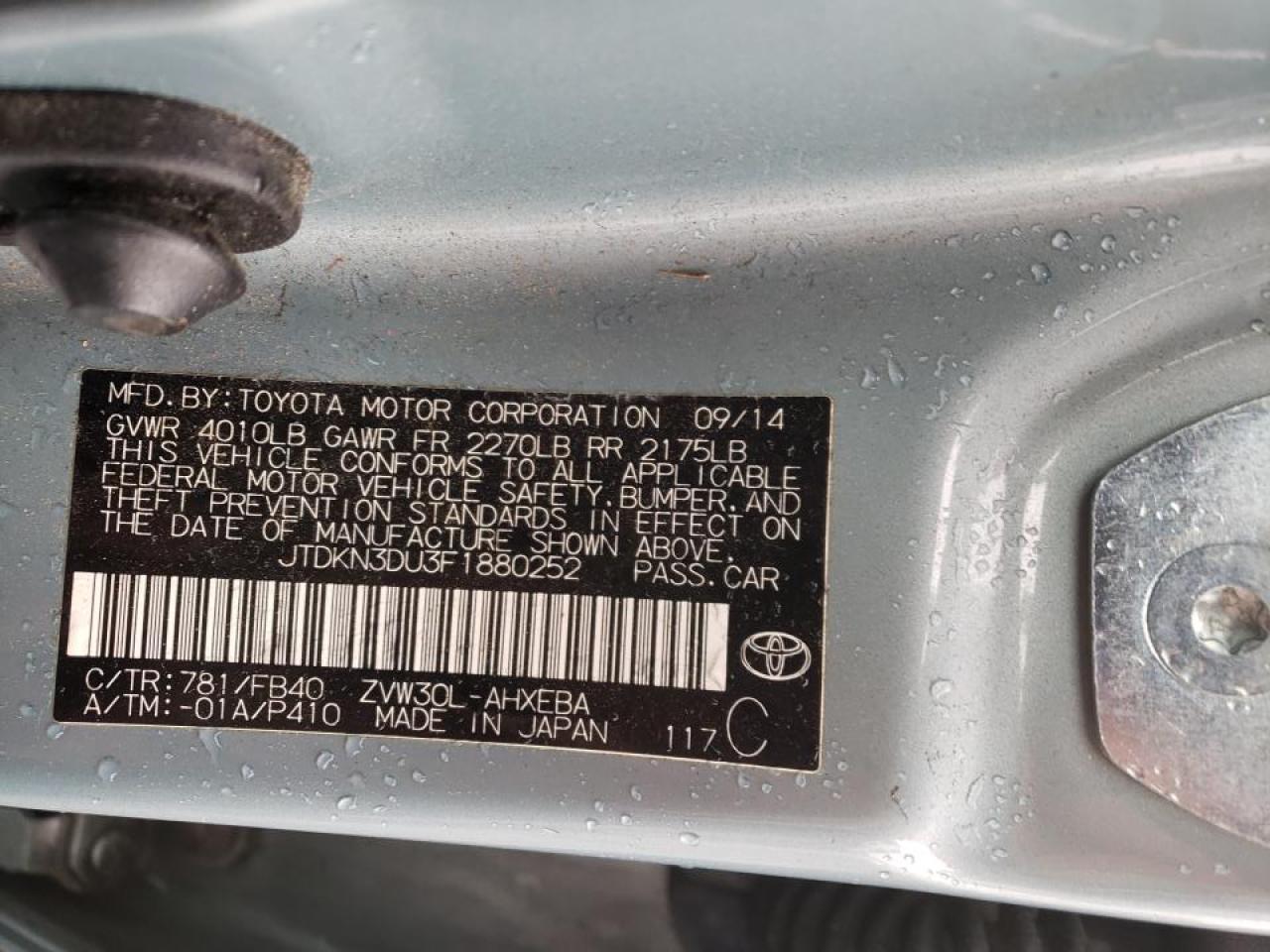 Zdjęcie 10 z aukcji – 2015 TOYOTA PRIUS z VIN JTDKN3DU3F1880252