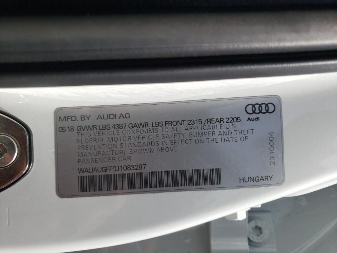 Photo 10 from auction – 2018 AUDI A3 PREMIUM with VIN WAUAUGFF0J1083287