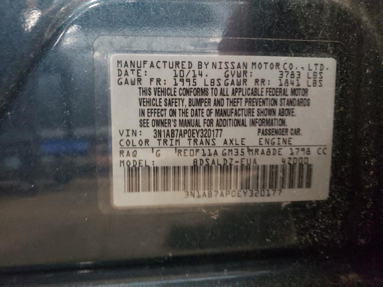 Photo 10 from auction – 2014 NISSAN SENTRA SV with VIN 3N1AB7AP0EY320177