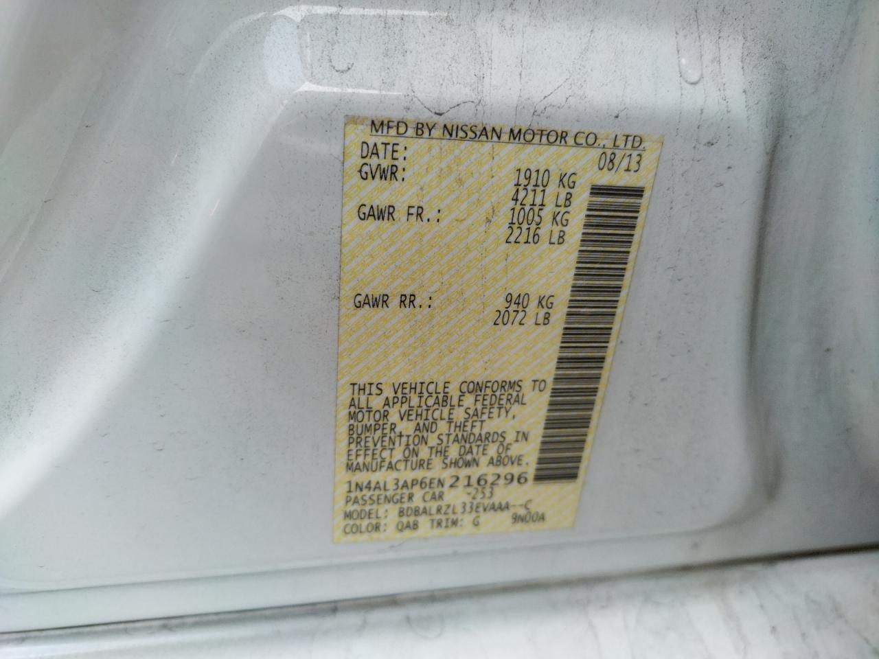Photo 10 from auction – 2014 NISSAN ALTIMA 2.5 with VIN 1N4AL3AP6EN216296